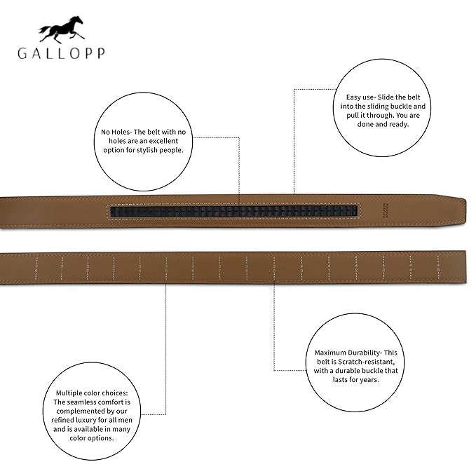 GALLOPP BURLEY Belts For Men Leather Original (Adjustable Fits Up to 44 Inch Waist) Ratchet Straps, Unique Magnetic Auto-lock Buckle Branded Belts For Men Leather Original with PVD coating for anti scratch