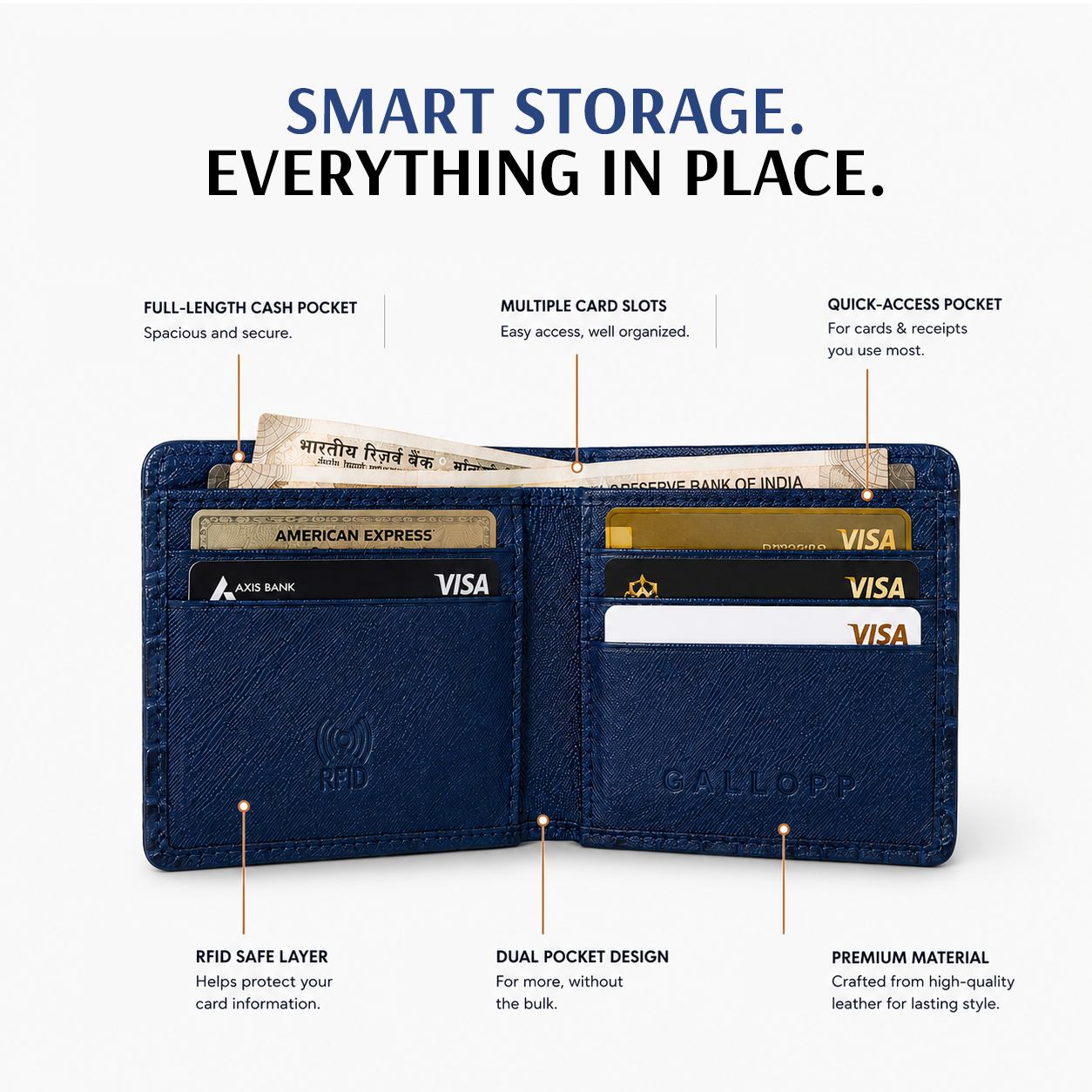 Men's Croco Embossed Leather Wallet : Royal Blue Croco