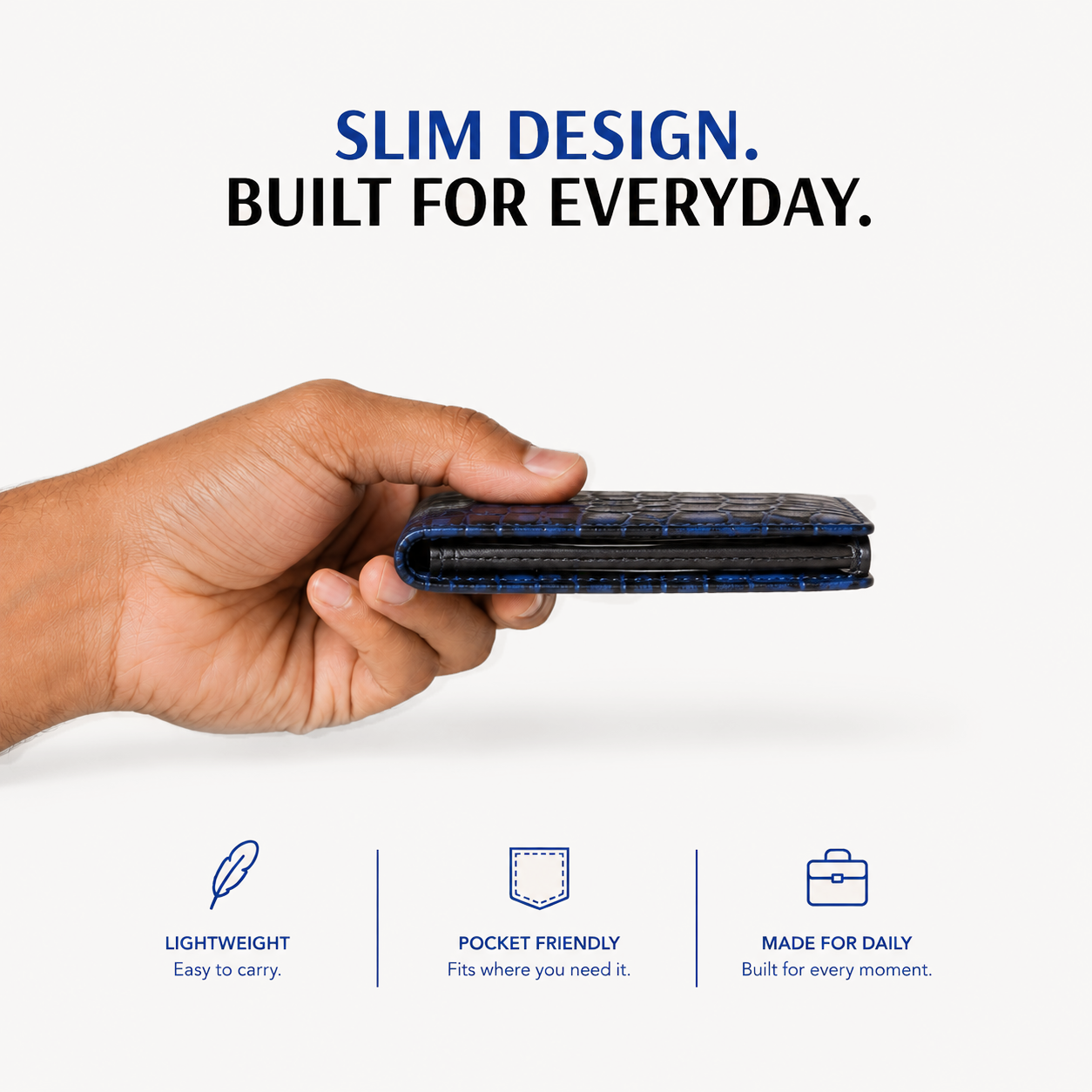 Men's Croco Embossed Leather Wallet : Royal Blue Croco