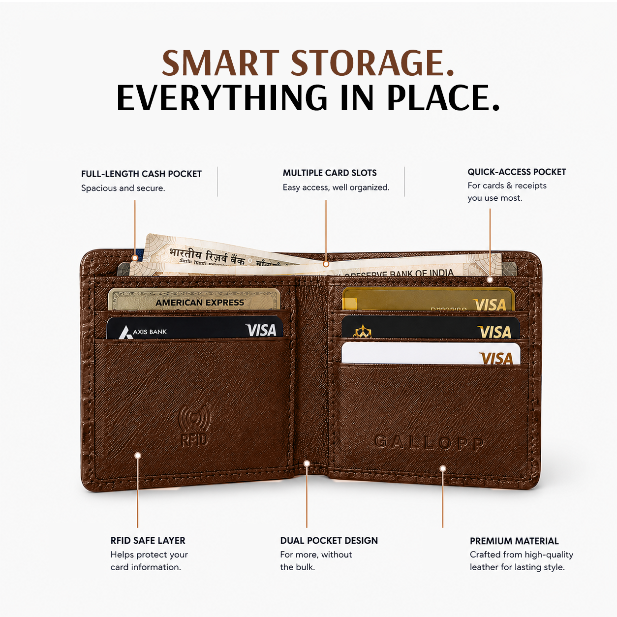 Men's Croco Embossed Leather Wallet : Dark Brown Croco
