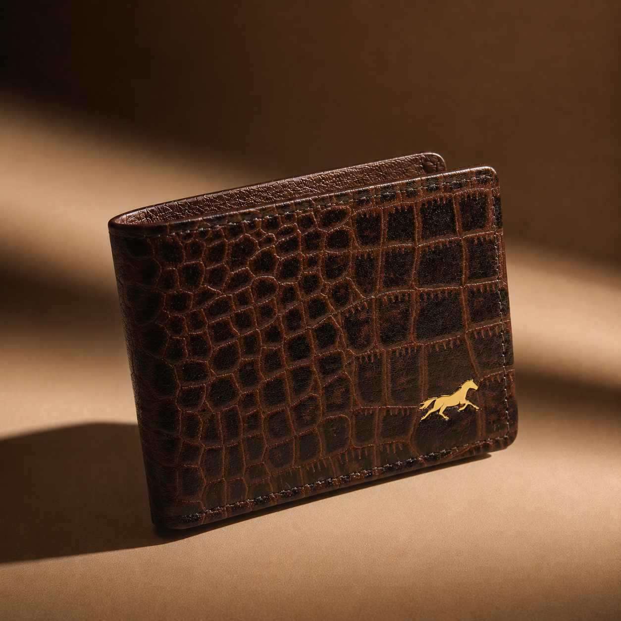 Men's Croco Embossed Leather Wallet : Dark Brown Croco