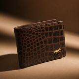 Men's Croco Embossed Leather Wallet : Dark Brown Croco