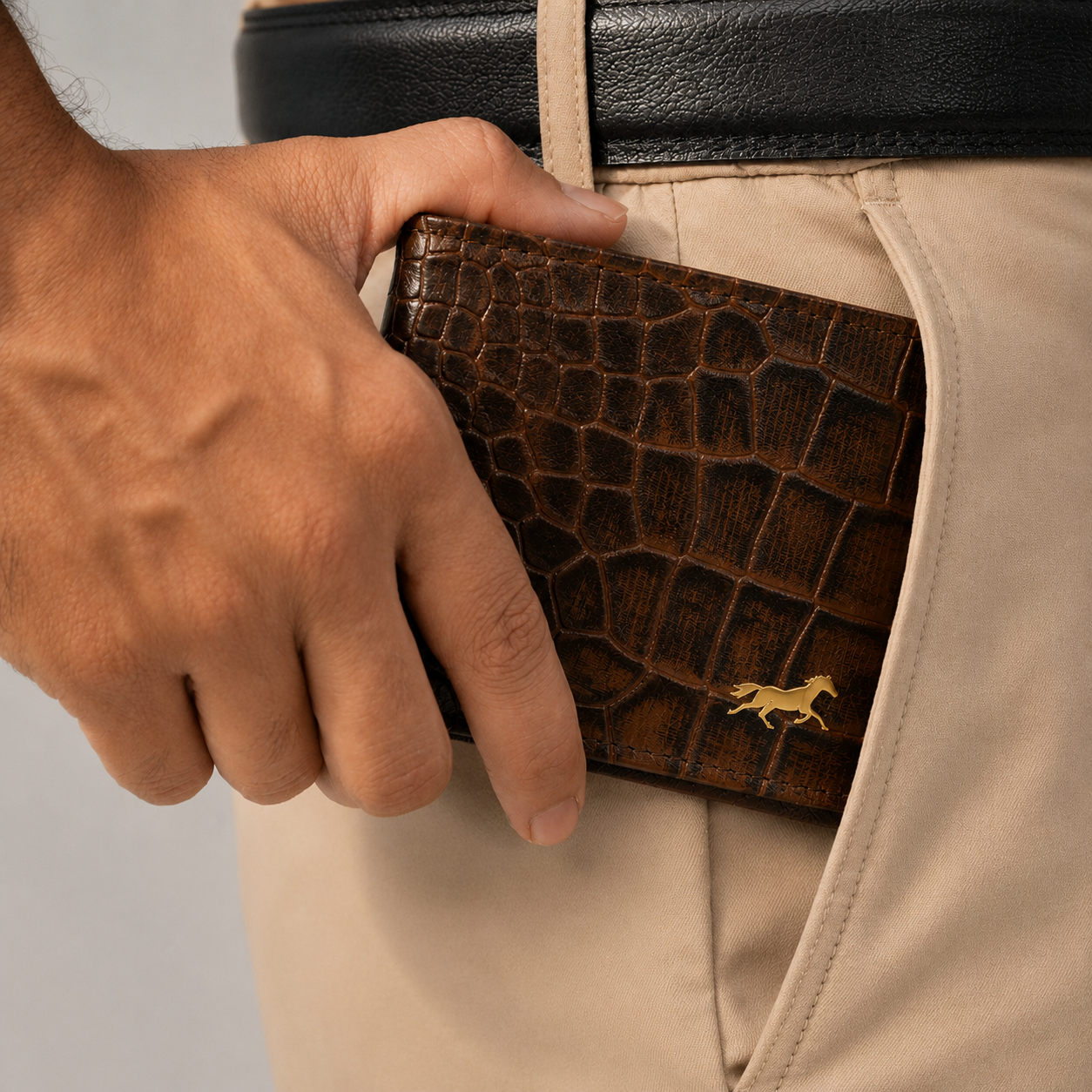 Men's Croco Embossed Leather Wallet : Dark Brown Croco