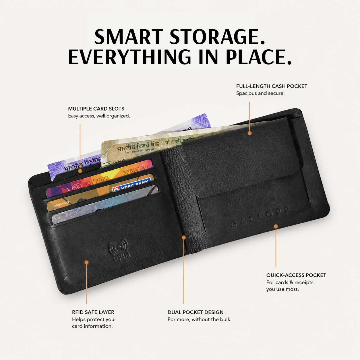 Men's Stitchless Leather Bifold Wallet : Black