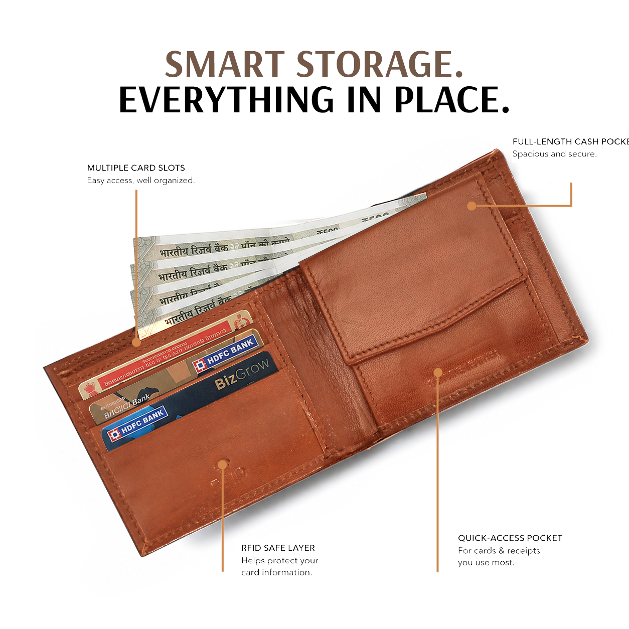 Men's Classic Leather Bifold Wallet : Tan Brown