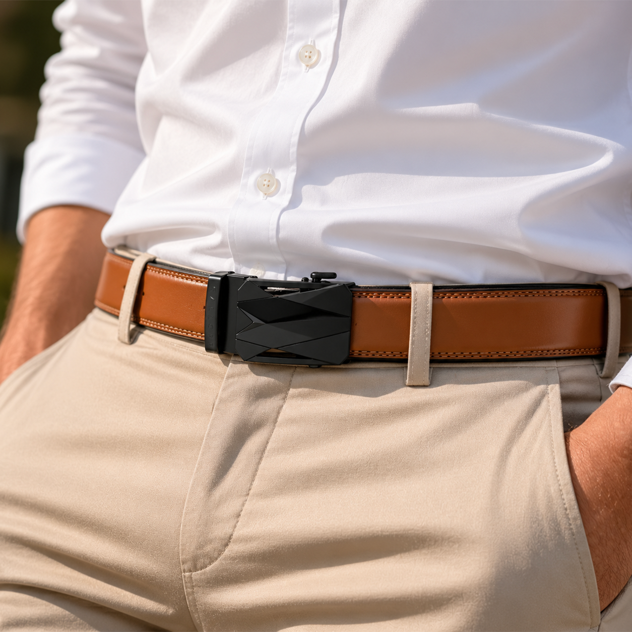 Men's Leather Ratchet Belt- Tan