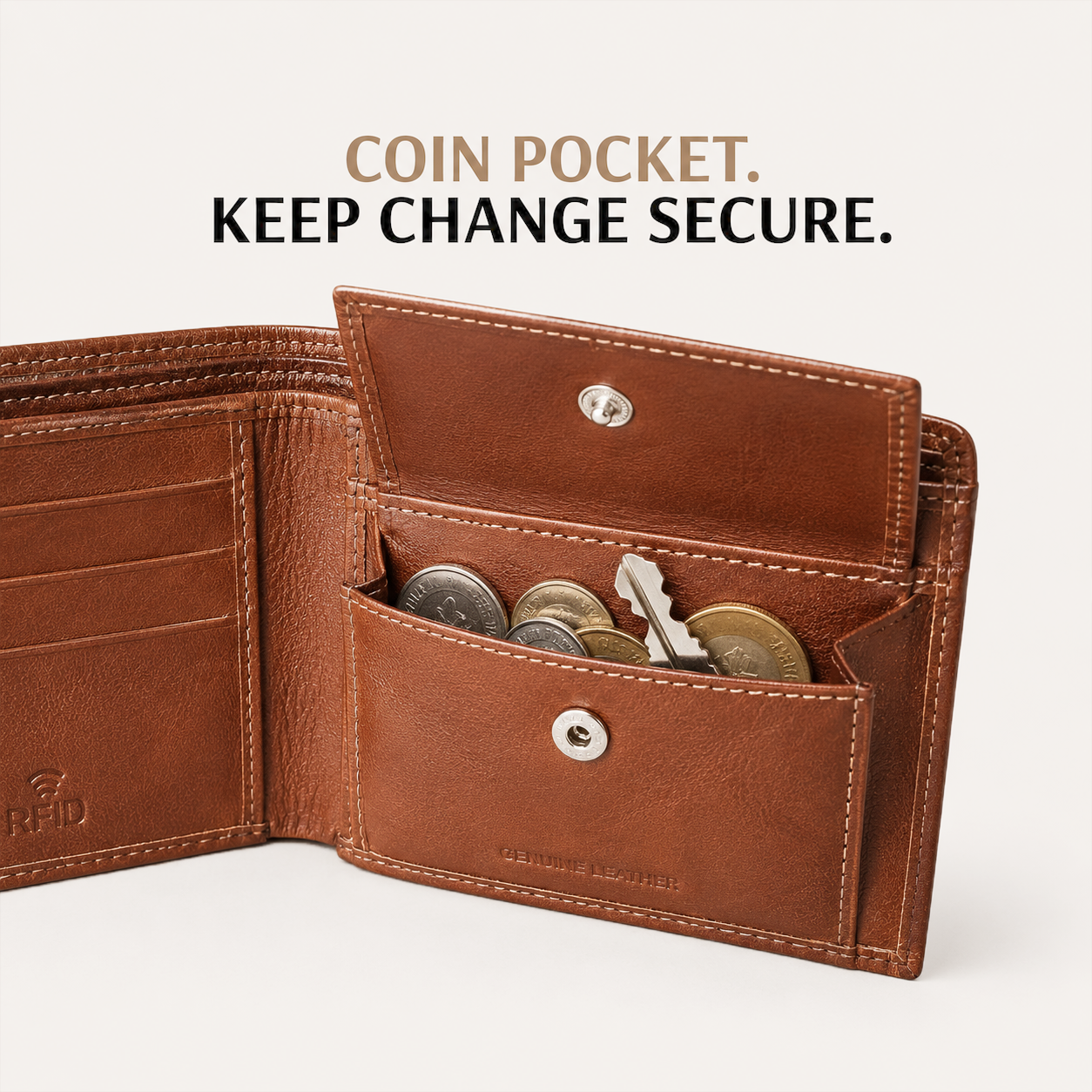 Men's Classic Leather Bifold Wallet : Tan Brown