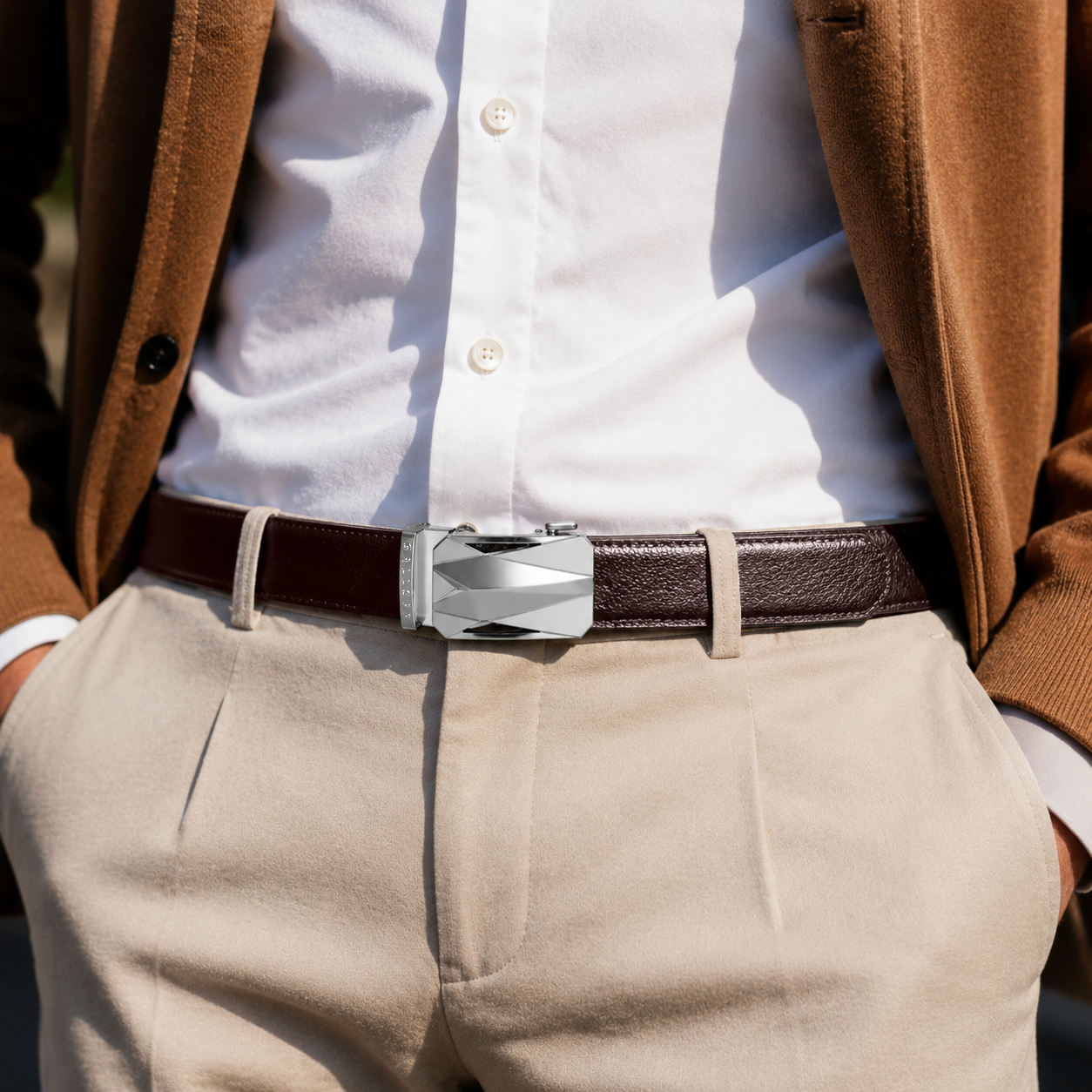 Men's Leather Ratchet Belt- Brown