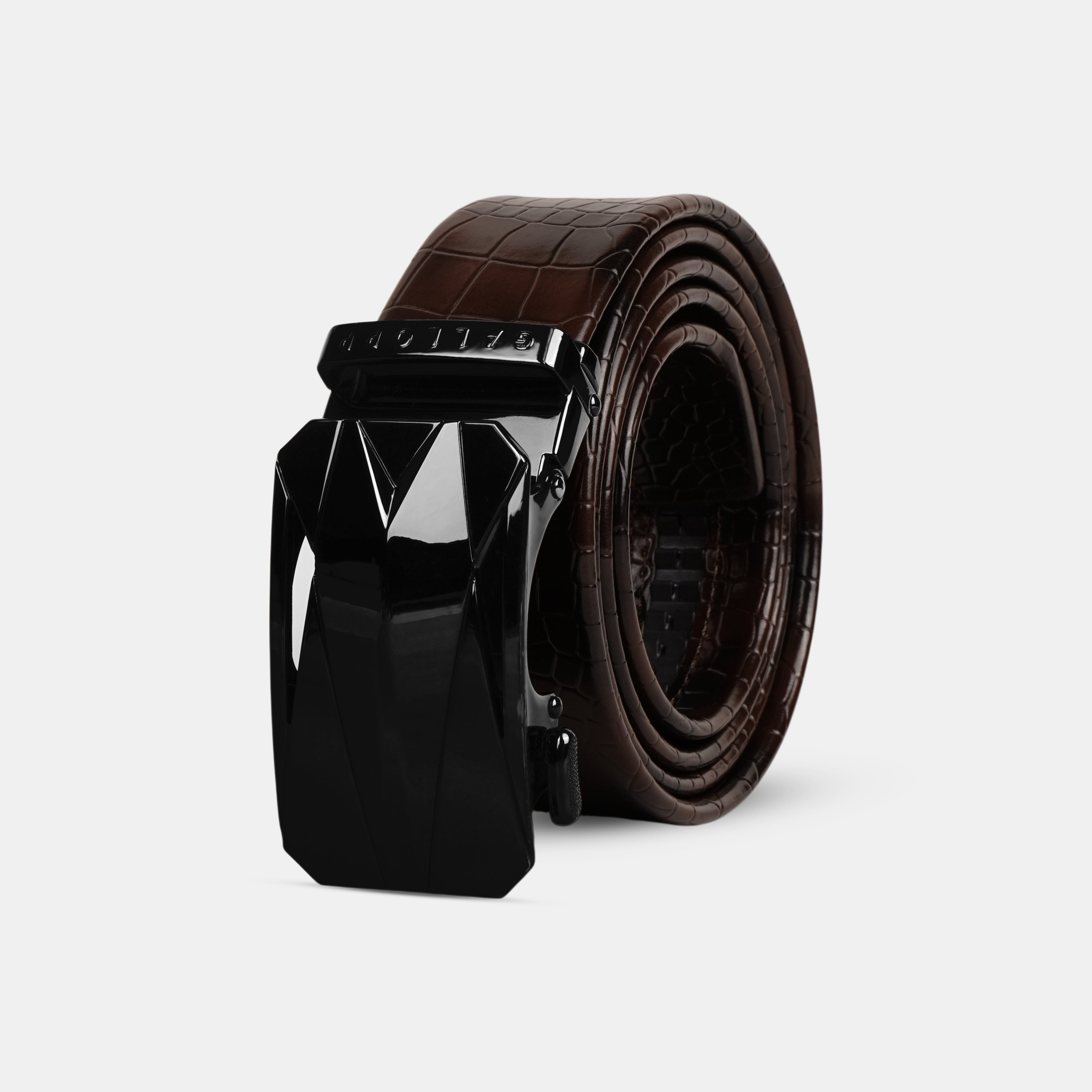 GALLOPP BURLEY Belts For Men Leather Original (Adjustable Fits Up to 44 Inch Waist) Ratchet Straps, Unique Magnetic Auto-lock Buckle Branded Belts For Men Leather Original with PVD coating for anti scratch