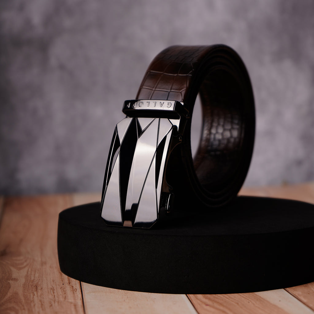 GALLOPP BURLEY Belts For Men Leather Original (Adjustable Fits Up to 44 Inch Waist) Ratchet Straps, Unique Magnetic Auto-lock Buckle Branded Belts For Men Leather Original with PVD coating for anti scratch