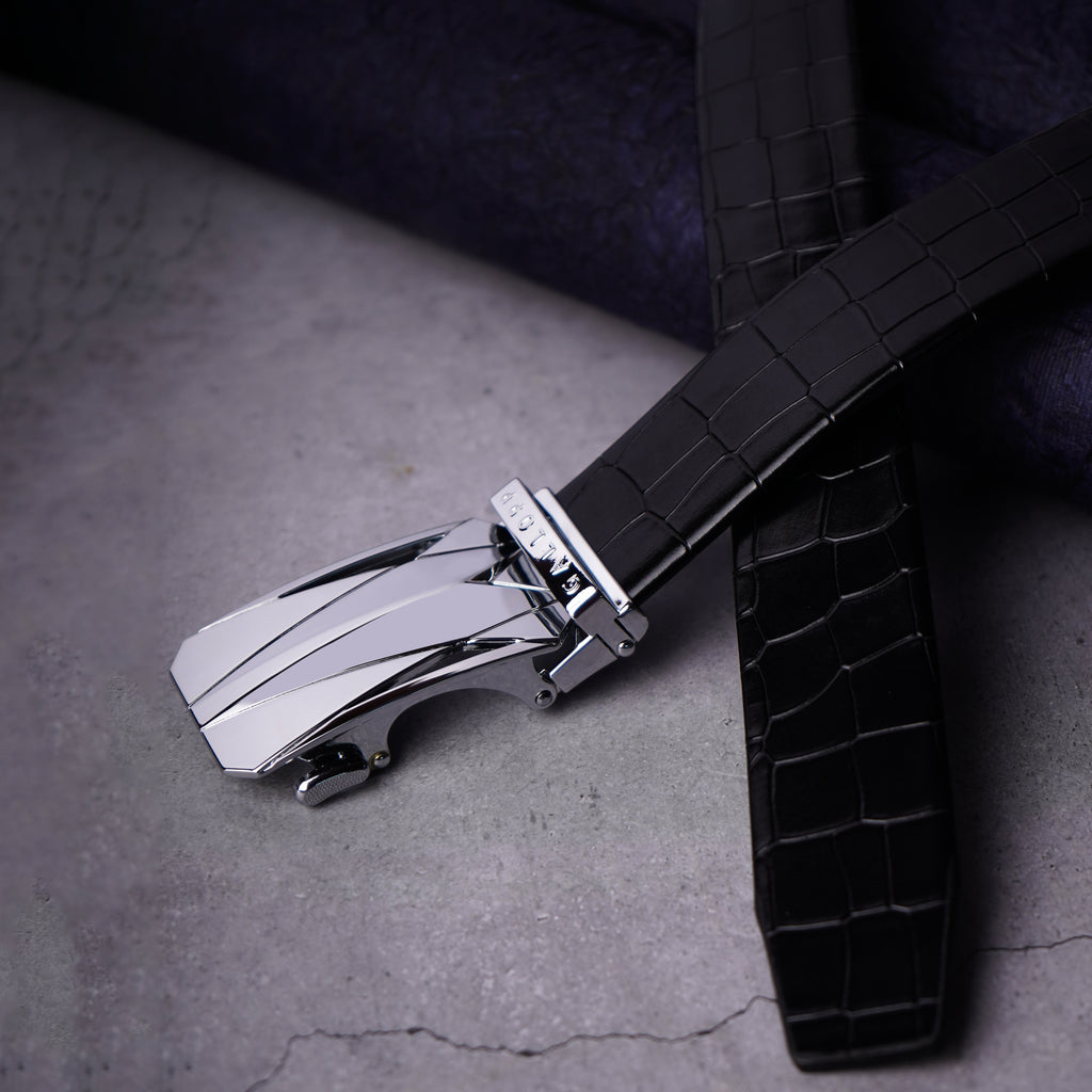 GALLOPP BURLEY Belts For Men Leather Original (Adjustable Fits Up to 44 Inch Waist) Ratchet Straps, Unique Magnetic Auto-lock Buckle Branded Belts For Men Leather Original with PVD coating for anti scratch