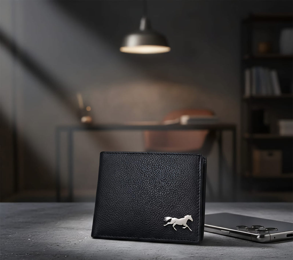 GALLOPP Black 100% genuine Leather Men's Wallet with silver plated logo