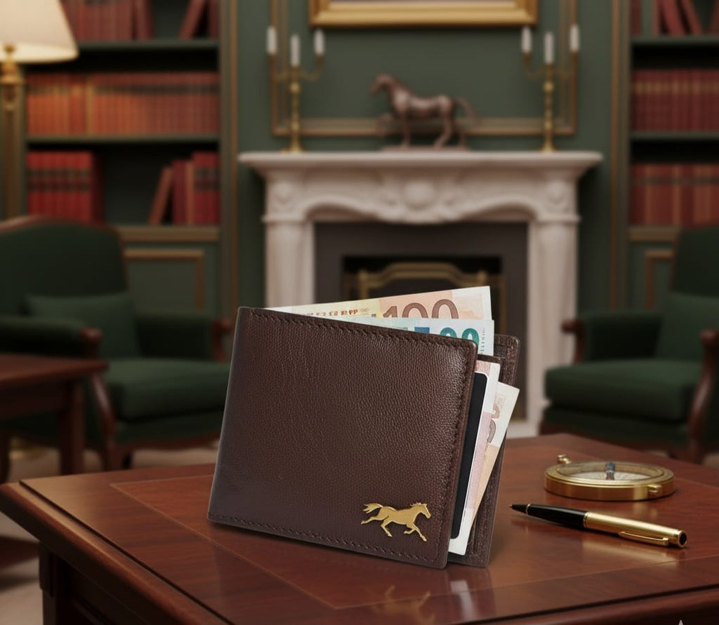 GALLOPP Brown 100% genuine Leather Men's Wallet with 18 carat gold plated logo